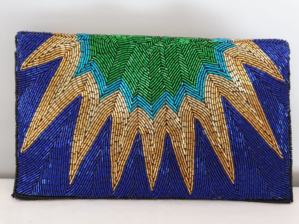 Unique Beaded Evening Clutch Bag, 'Golden Stars Align