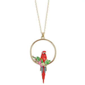 Parrot Hoop Long Pendant Necklace Bill Skinner Red One Size 